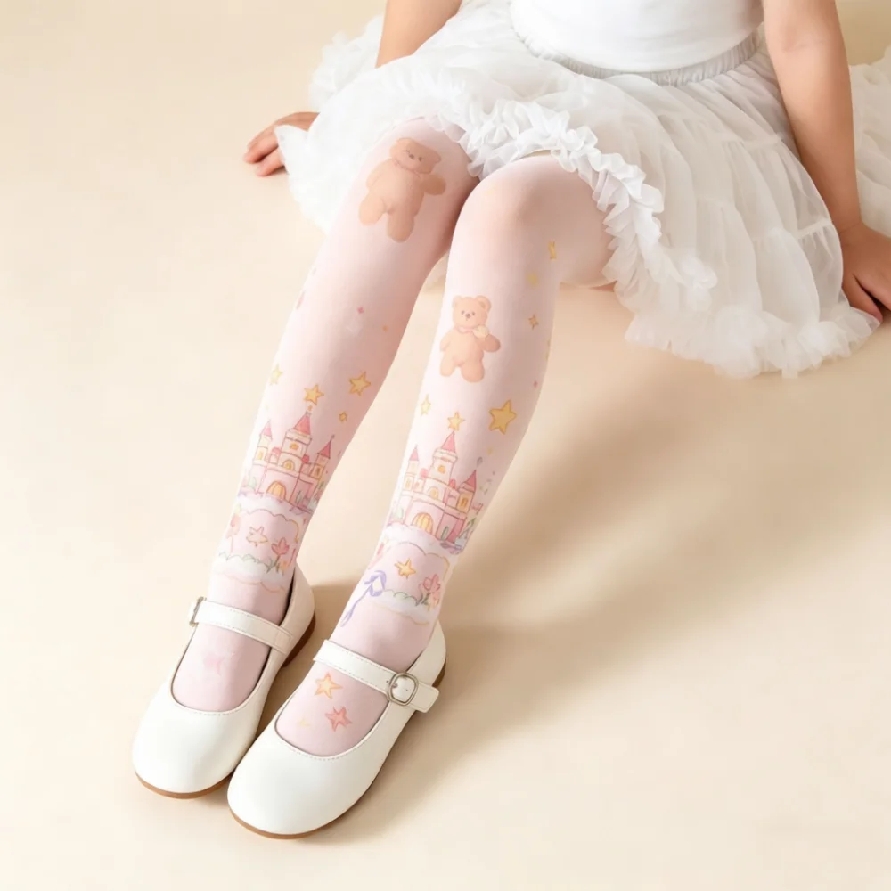 Toddler Girls Tights Digital Printed White Pantyhose Summer Thin Soft Breathable Nylon Stockings Kids Cute Cartoon Base Leggings