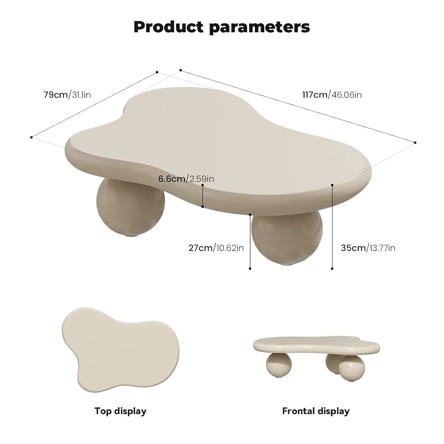 Cream White Cloud Irregular Coffee Table 3 Ball Base Modern Wooden Cute Living Room Center Table Furniture