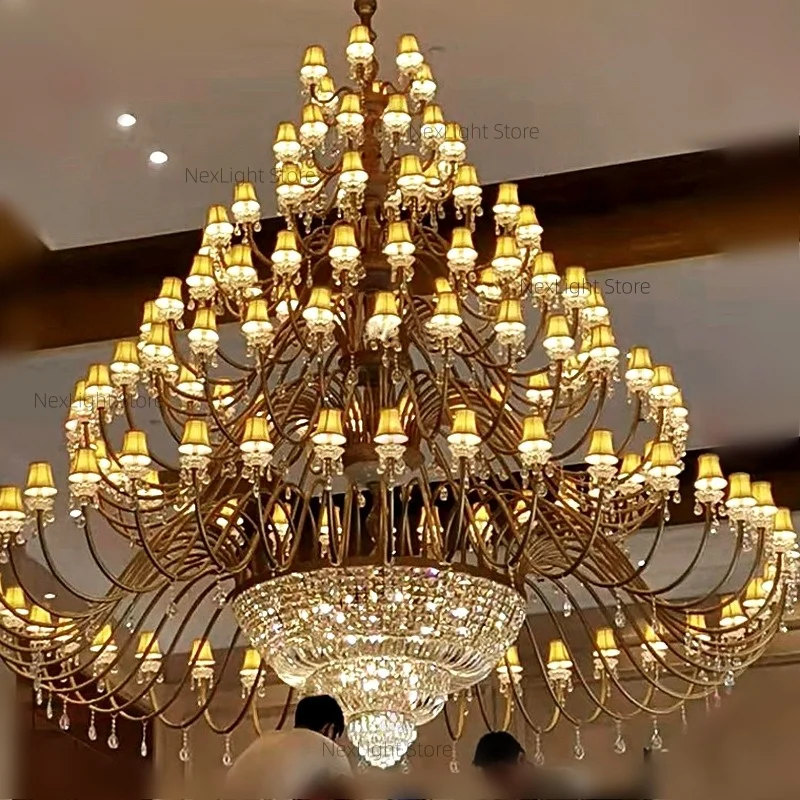 Duplex building large chandelier villa lobby European style lighting fixtures customized hotel lobby American style crystal Lamp