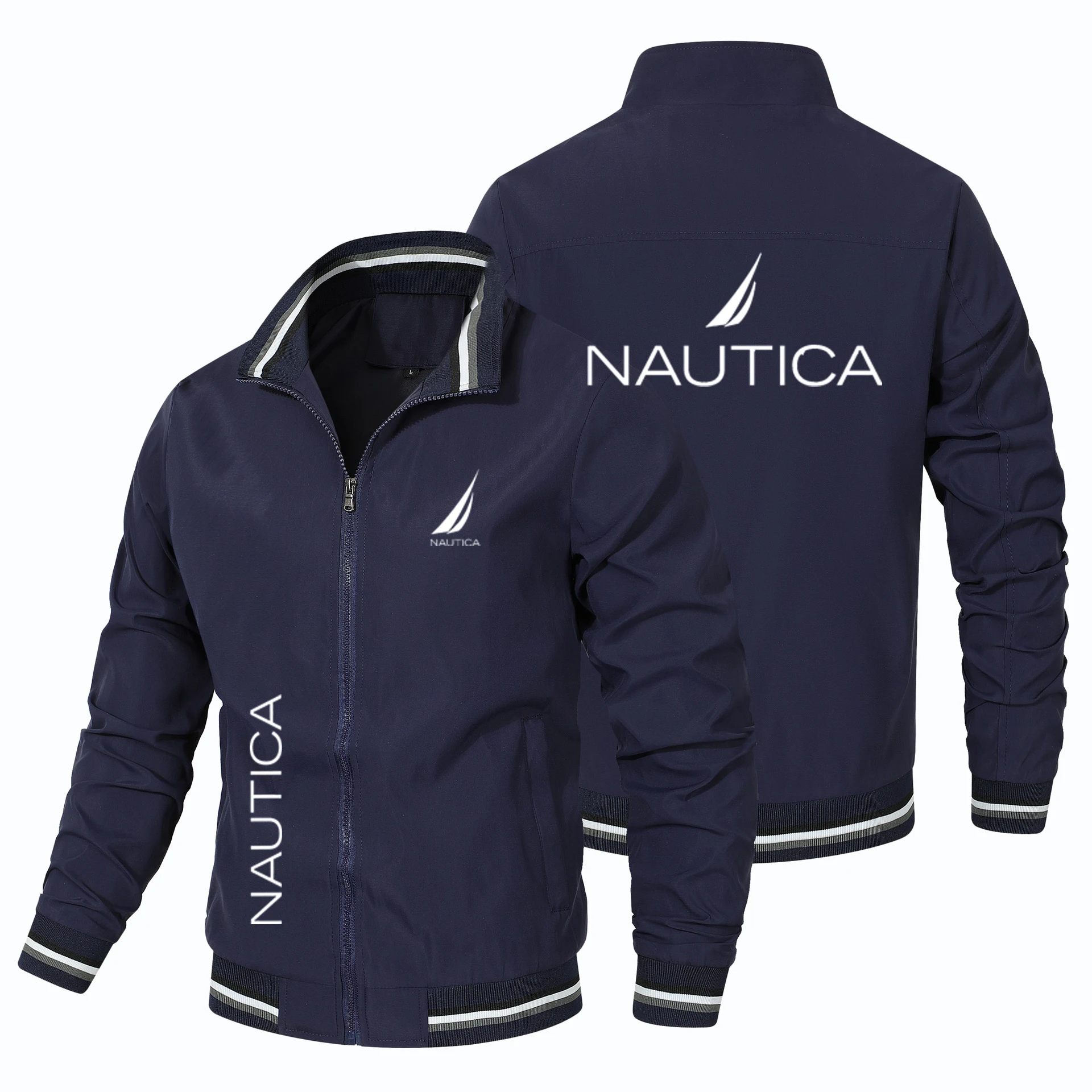 NAUTICA Sail Label Men's Baseball Pilot Jacket Stand Collar Zipper Trench Coat, Casual Outdoor Lightweight Men's Sports Jacket