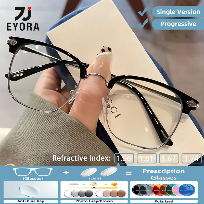 EYORA Business Eyebrow-shaped Reading Glasses for Men Photochromic Anti Blue Light Intelligent Progressive Multifocal Lenses