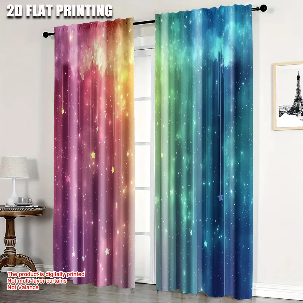 

2pcs,2D plane printing Pattern Curtains Colorful Cute Cloud Cartoon Star Art Durable 100% Polyester Fabric (without rod) Outdoor