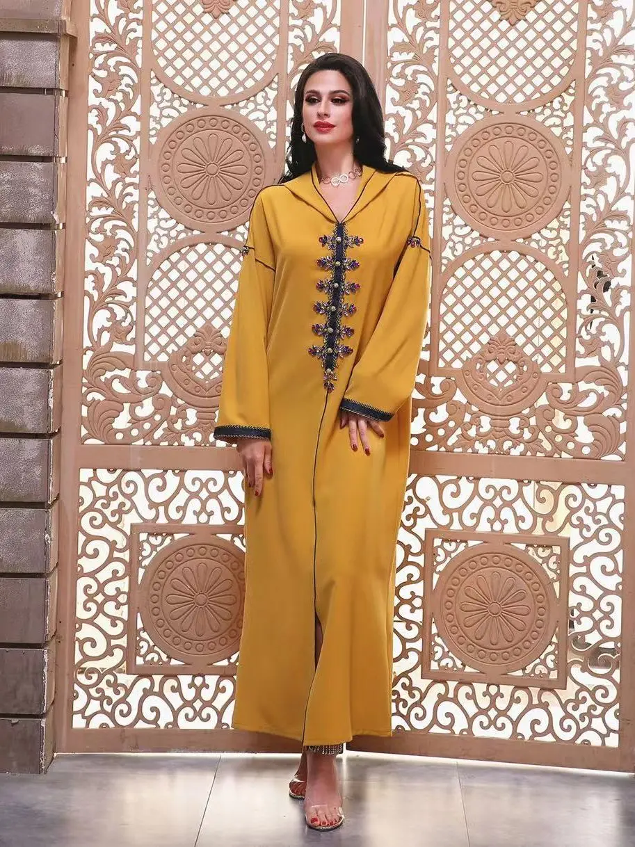 Ramadan Eid Diamond Beading Abaya Kimono Dubai Kaftan Muslim Cardigan Abayas Women Casual Robe Femme Caftan Islam Clothes F2913