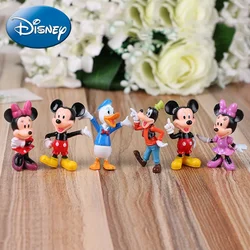 Figuras de Disney de Mickey Mouse, Minnie Mouse, decoración de pastel de fiesta de cumpleaños, figuras de Anime de PVC, juguetes para niños, 6 piezas por juego