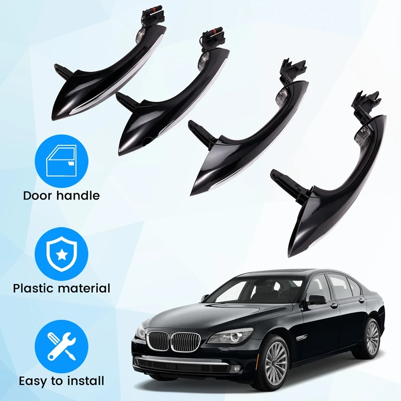 4Pc Exterior Door Handle+Light For BMW 5 6 7 Series F07 F10 F11 F06 F12 F13 F01 F02 F03 F04 51217276243 51217231929 LHD