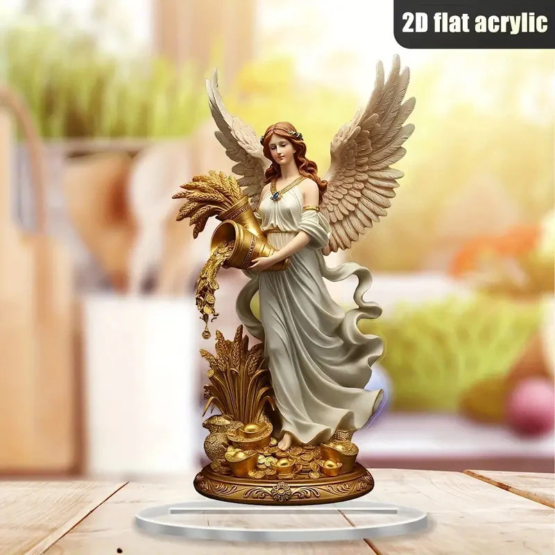 Wealth Harvesting Angel Decorations 2D Flat Acrylic Table Top Decor Office TV Cabinet Desktop Home Decoration Ornaments