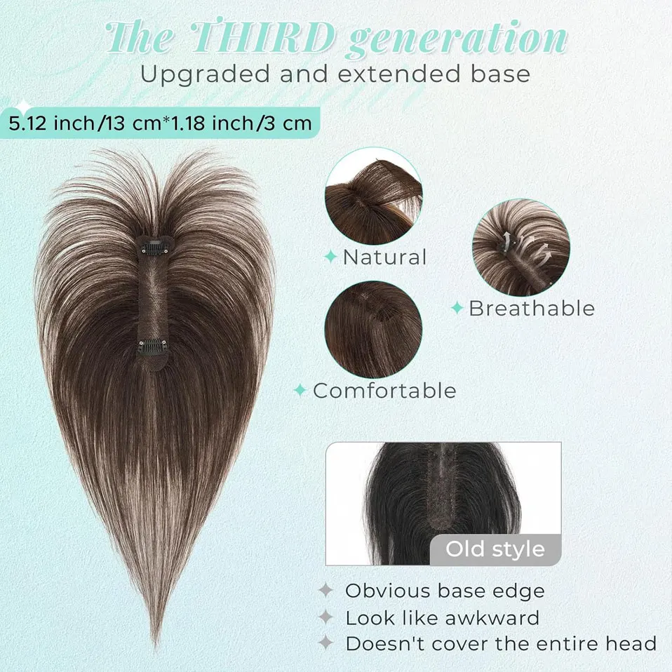Rich Choices Clip on Bangs Human Hair Topper Air Bangs Natural Hair Toppers for Women 3x13CM Hand Hook Lace Base