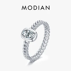 MODIAN 925 Sterling Silver Hollow Lock Clear CZ Rings for Women 2021 New Party Rectangle Ring Fine Wedding Jewelry Bijoux Gifts