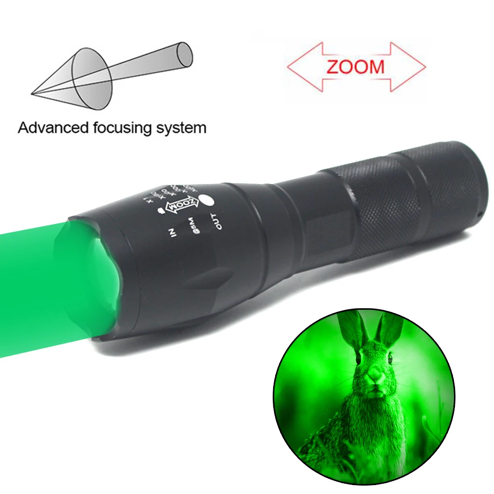 

A100 Tactical LED Flashlight Green Night Predator zoomable Flashlights Aluminum Hunting Torch Powerful Weapon Gun Lantern