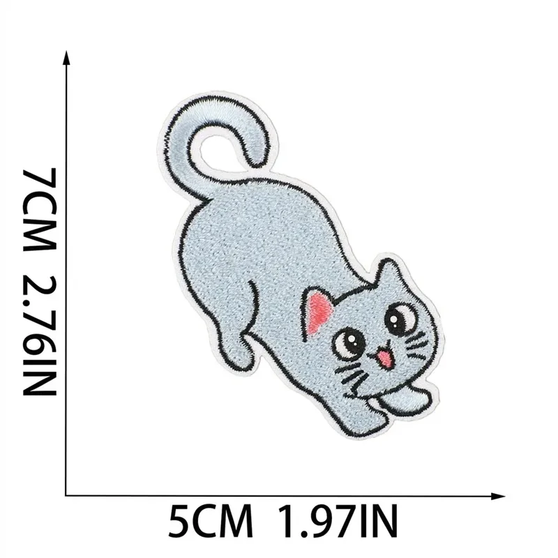 1pcs Patch Stickers Iron On Patches for Clothing Sewing Qute Cat Embroidery Fusible Applique Badge Bag Decoration Stripes