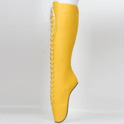 FHC 18CM Hoof Heelless Women Ballet Boots,Fetish Stage Pole Dance Shoes,Night Club Botas,Size 36-46,Yellow,Customized Colors