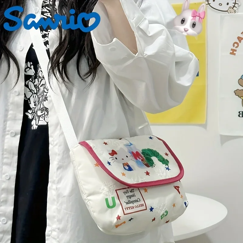 Sanrio Hello Kitty Kawaii Single Shoulder Diagonal Cross Bag Fashion Embroidery Cartoon Anime Minimalist Crossbody Leisure Women