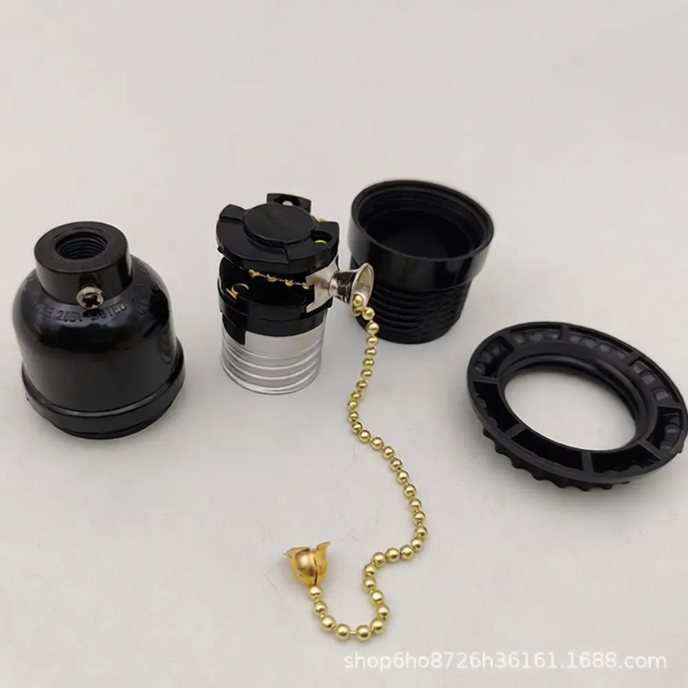 Universal E26 E27 Socket Black Bakelite Threaded Design Pull Chain Switch Lighting Hardware For Home Assembly