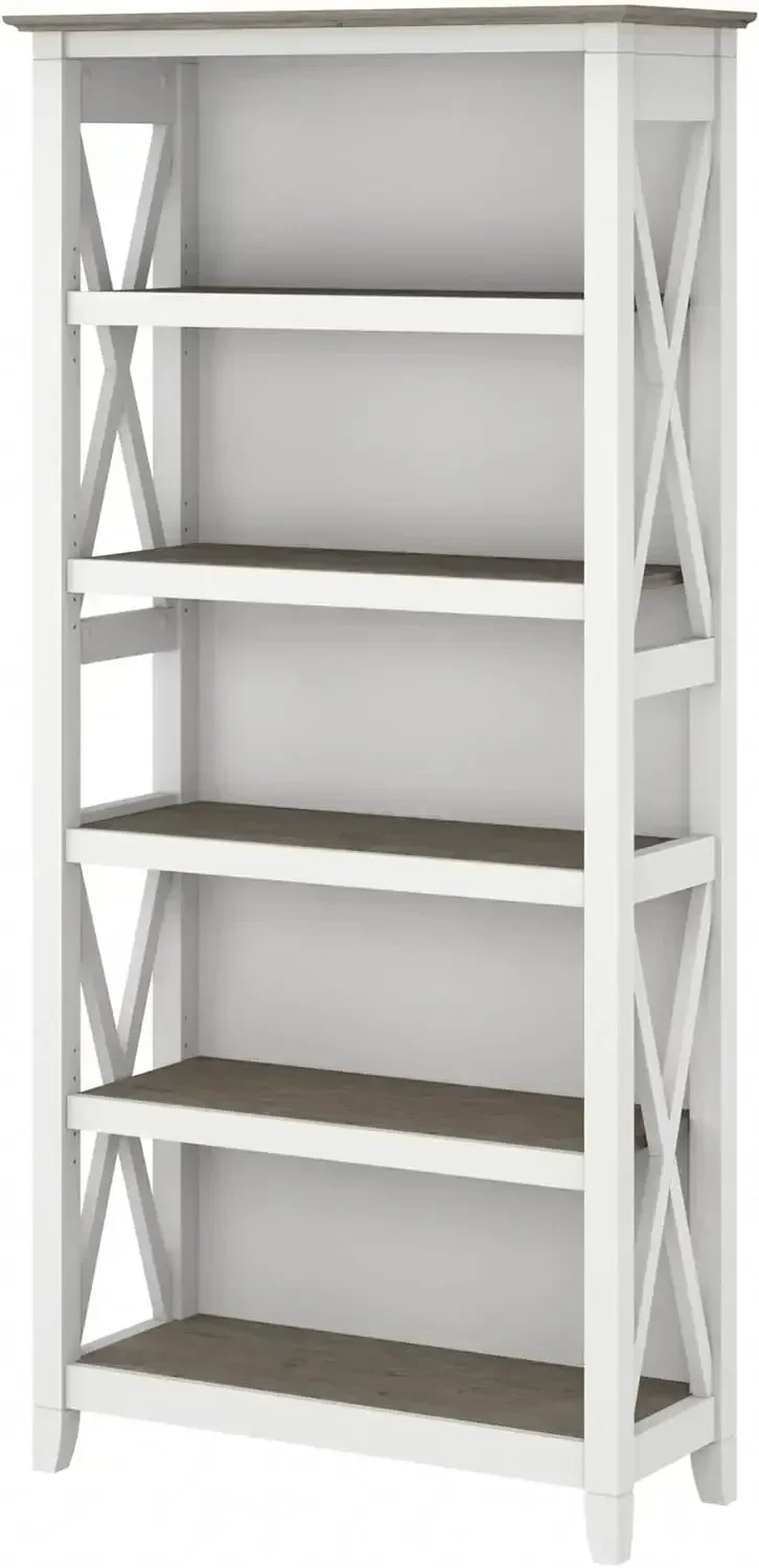 Key West Bookcase Shelf in Linen White Oak | Farmhouse Bookshelf Display Cabinet for Library, Bedroom, Living Roo