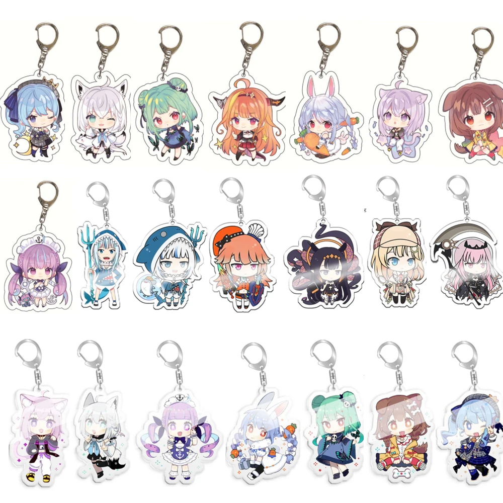 22Pcs Hololive EN Vtuber Youtuber Acrylic Keychain Shark Gawr Gura Mori Watson Figure Key Chain Cute Bag Pendant Jewelry