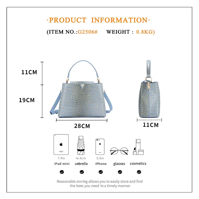 Luxury Fashion Leather Women\'s Handbags Crocodile Pattern Shoulder Messenger Bag Ladies Commuter Classic Tote Shell Bags 2024