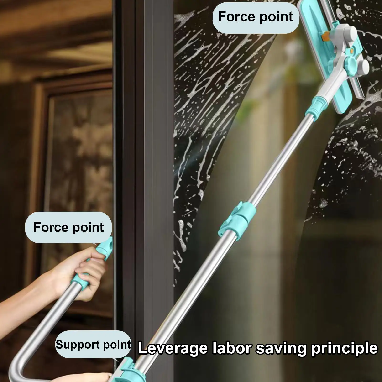 Telescopic Household Window Wiper Extendable Window Squeegee High Building Retractable Pole Wash Dust Cleaner Brush