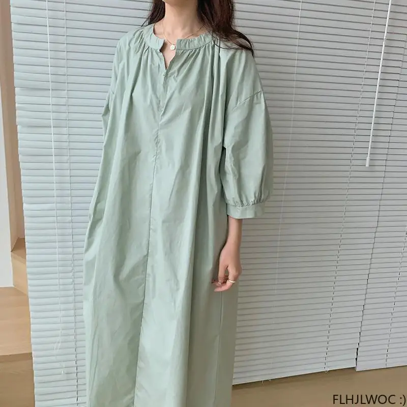 Cotton Blend Feminine Vestidos 2024 New Year Date Office Lady Women Fashion French Style Design Elegant Long Button Shirt Dress