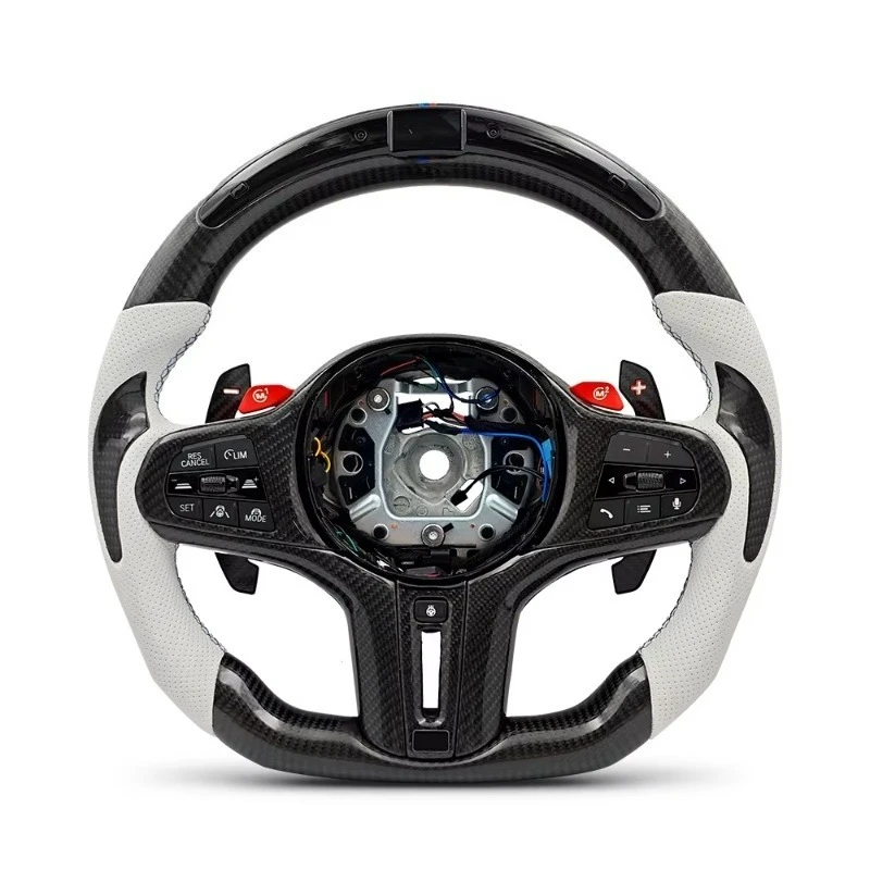 With Vibration Heated Carbon Fiber LED Steering Wheel for BMW X3M F97 X5M F85 G01 G02 G20 F21 G22 G30 X5 G05 X6 G06 M4 G82 M340i