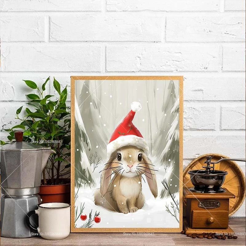 Rabbit In Santa Hat Crafts Stitch Product Diamond Painting Animal Snowy Landscape Full Rhinestones Handicraft Home Decoration