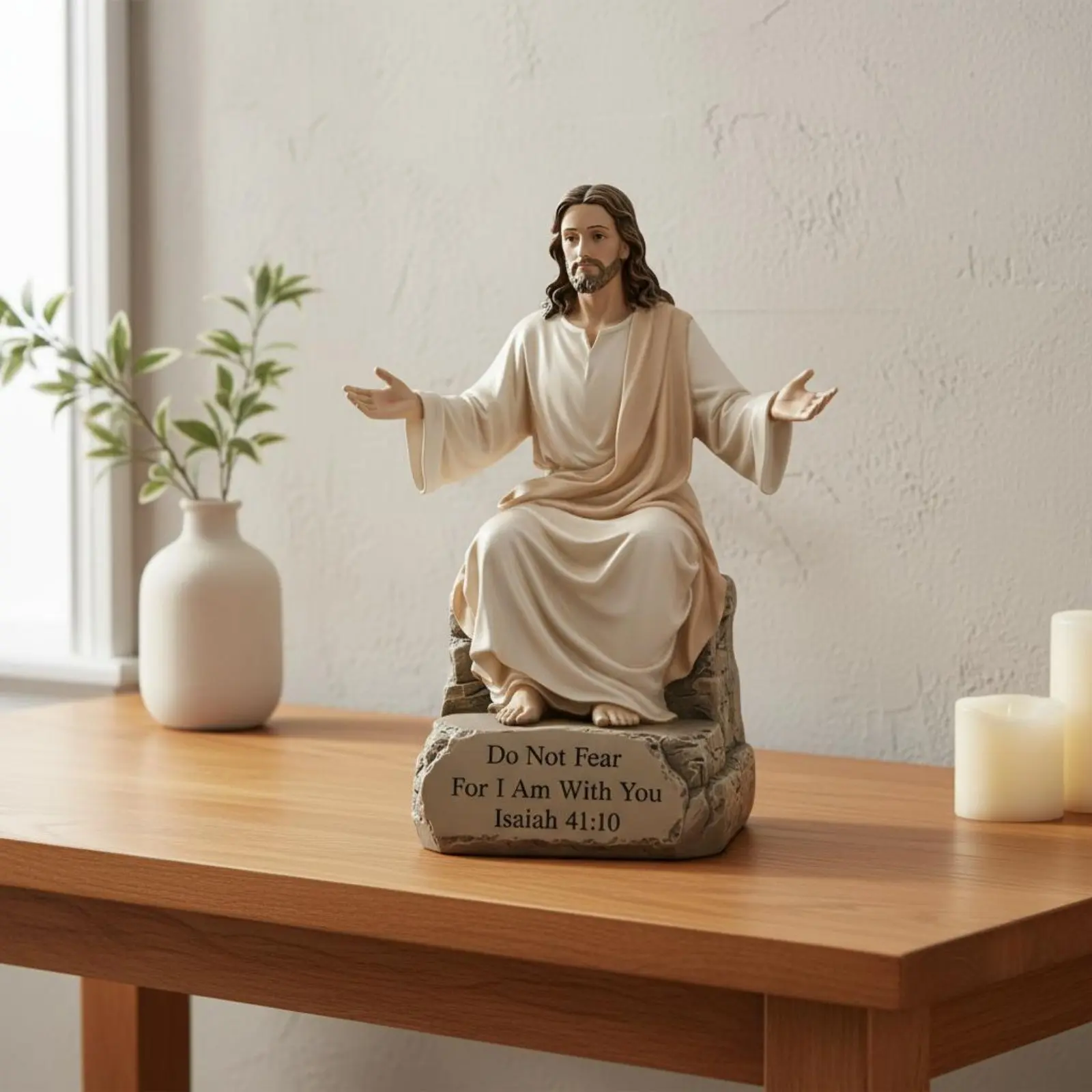 Seated Jesus Statue European Design Messiah Figurine Home Decoration Gift of Belief for Christians, Shelf, Prayer Corner view 2