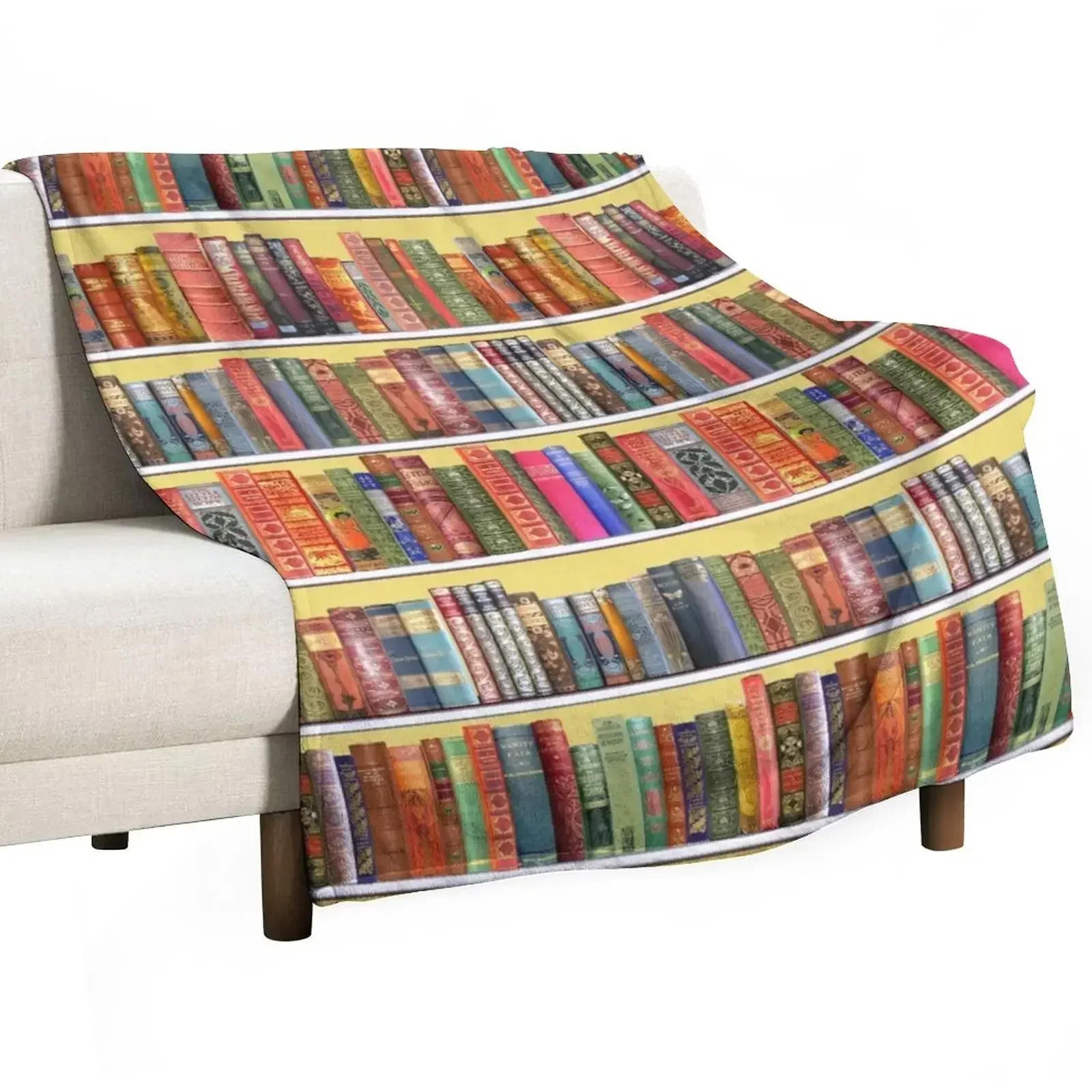 Christmas books, christmas library,Vintage Bookshelf on yellow Throw Blanket Heavy Flannel Nap Blankets