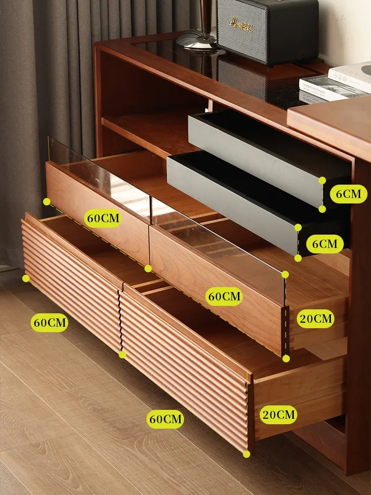 Cômoda de madeira maciça estilo retrô, armazenamento telescópico nórdico, armazenamento integrado para mesa de apartamento pequeno
