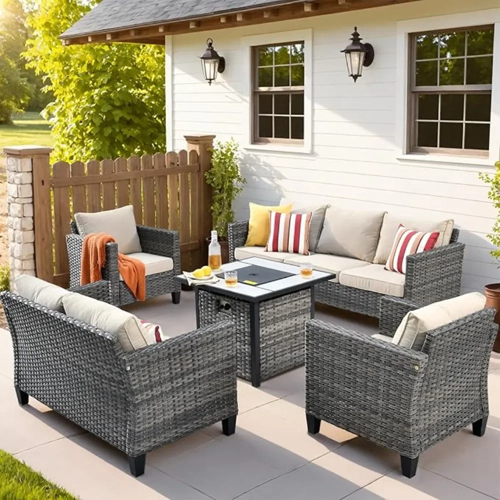 

5 Pieces Outdoor Wicker Patio Furniture Set, All-Weather Rattan Conversation Sets with Cushions, Ideal for Garden, Patio Set