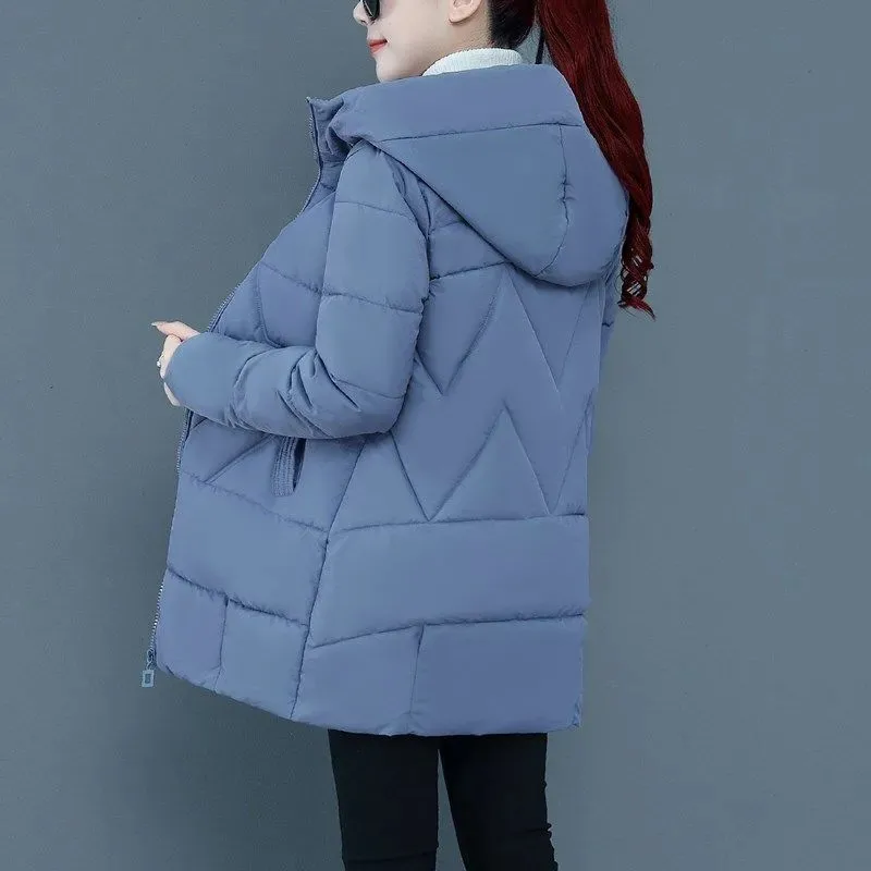 Casaco de algodão de comprimento médio feminino, jaqueta de inverno, Parkas grossas quentes femininas, gola de pele com capuz, outwear, versão Sobretudo, Novo, 2023