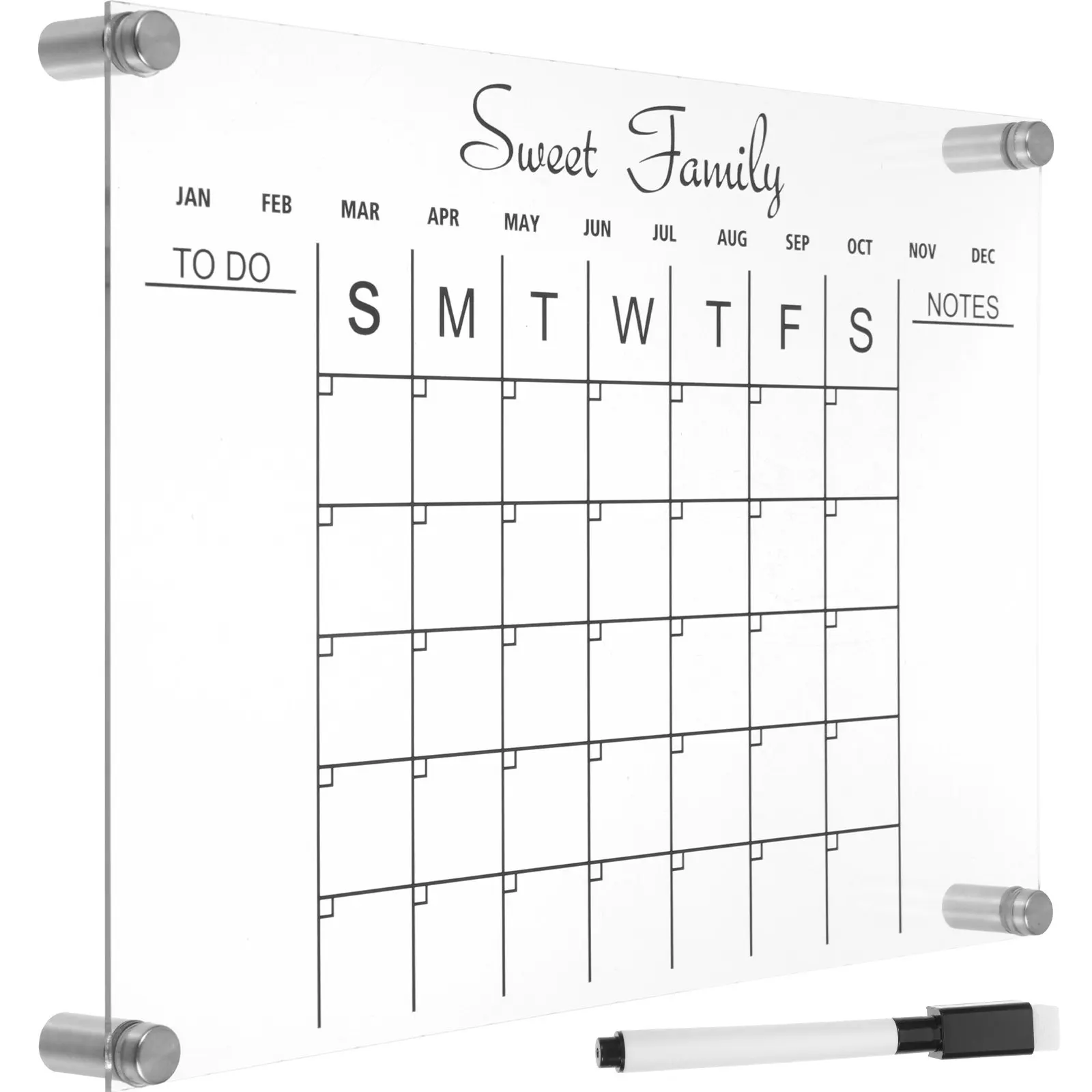 

1Set Acrylic Message Writing Board Clear Dry Erase Monthly Weekly Planning Calendar for Office Home Kitchen Fridge