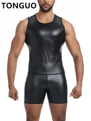 Men's Faux Leather Workout Vest, Body Shapers, Tank Top, Premium Slim Leather Shapewear, Waist Trainer Corsets, Fitting Shirts,