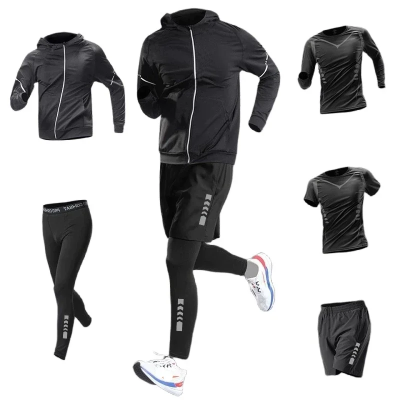 

Quick Dry Cycling Sets Men Breathable Jogging Fitness Sweatsuits Run Training Clothing Sweatshirts Sweatpants 7pcs for Wholesale