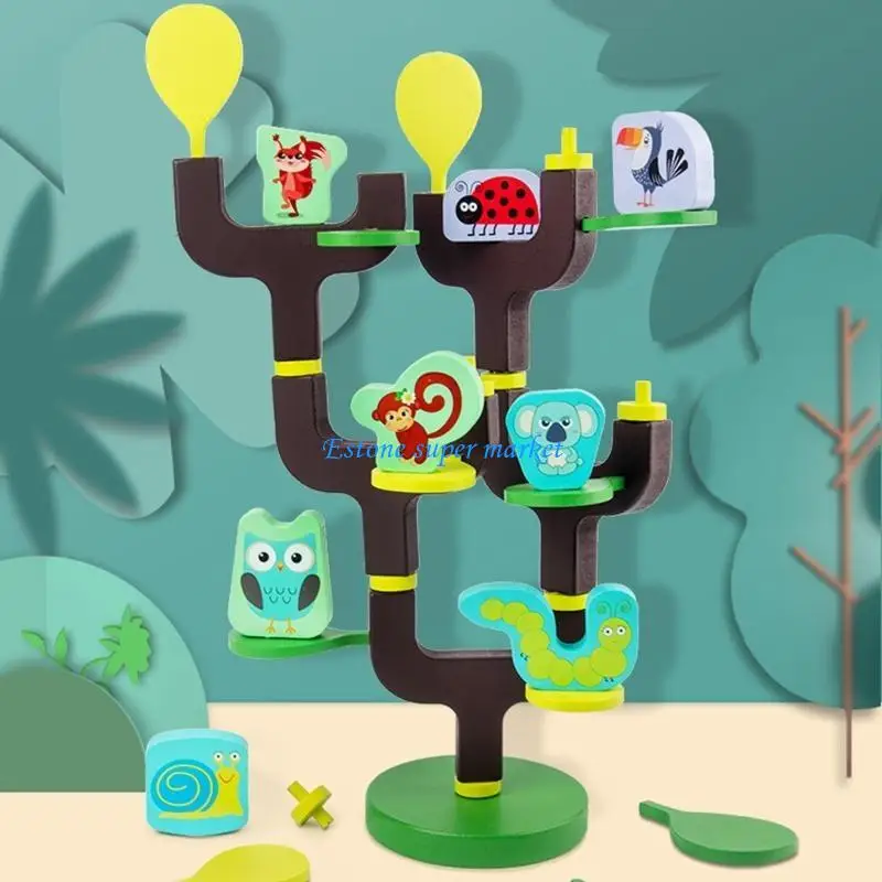 

090B Table for Play Toy Stacked Tree Game Portable Multifunctional Wooden Stacking Blocks Animal for Creative Kid