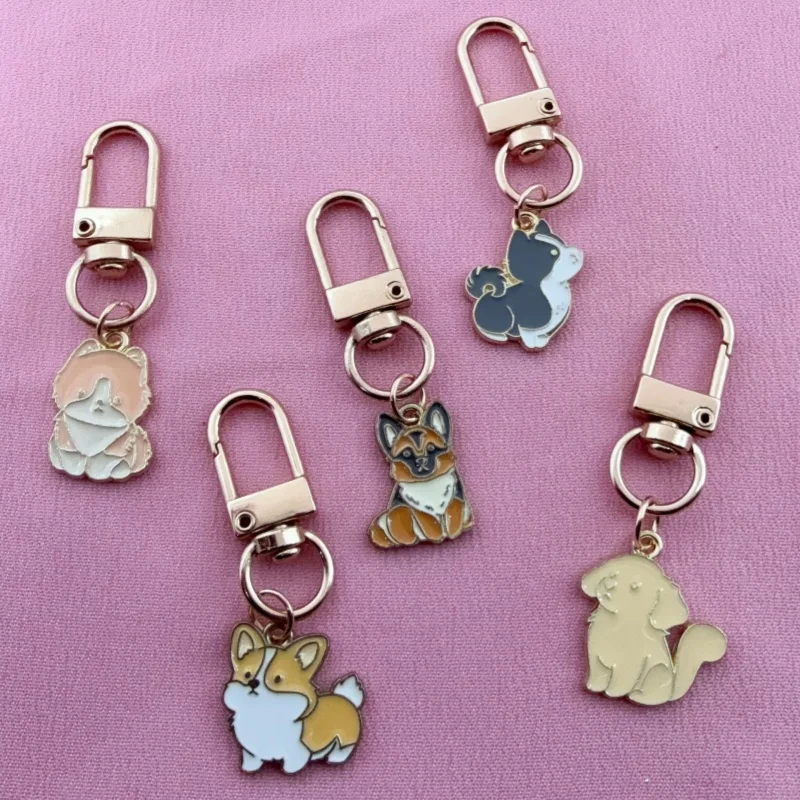 5pcs alloy drip oil cute little dog keychain accessories, suitable for bag hanging accessories, the best choice for gifts