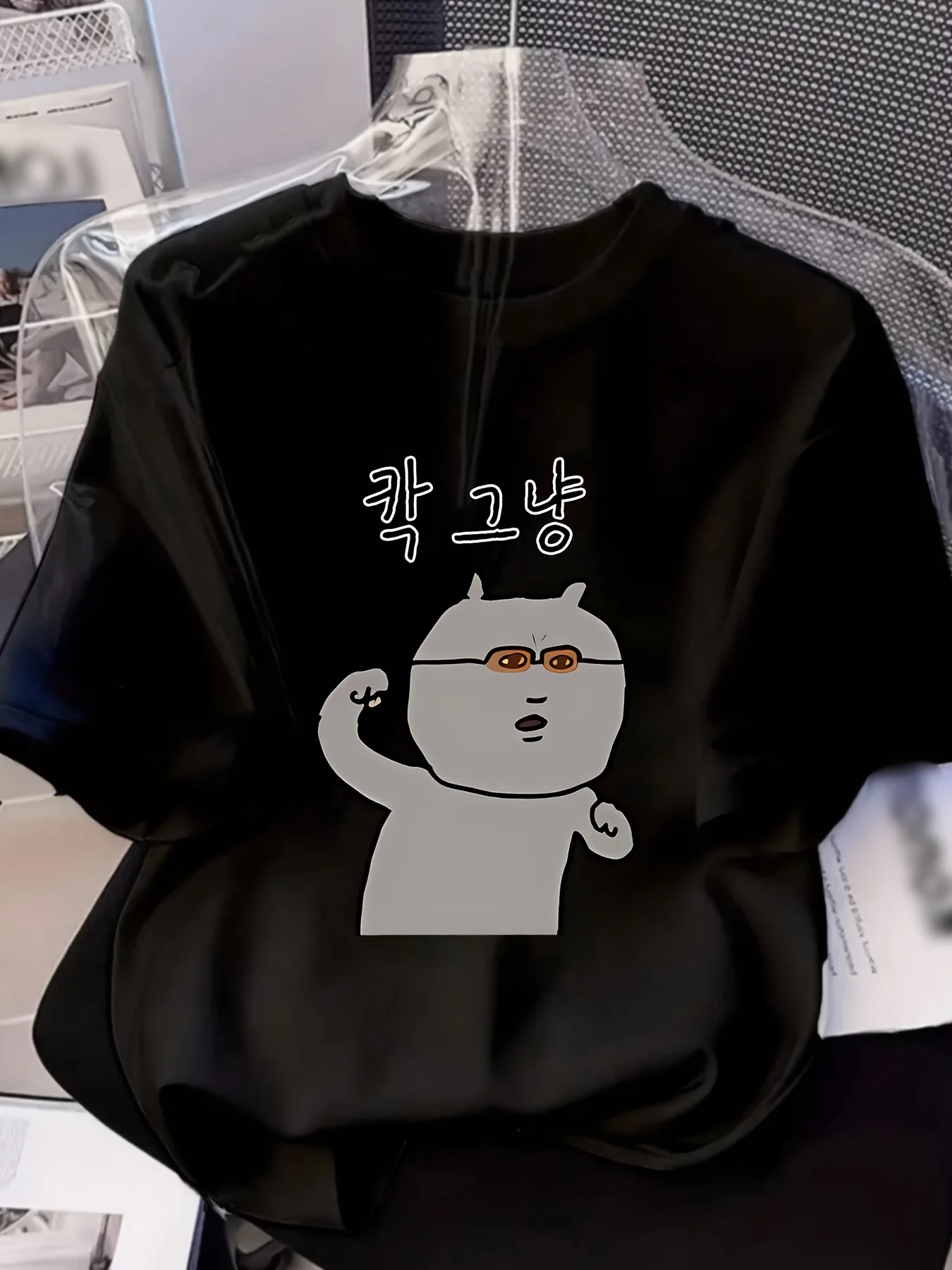 Y2k Soft and Cute Show Off Muscle Rabbit Korean Fun Printed Short Sleeved Niche Design Student Party Daily Top Female Clothes