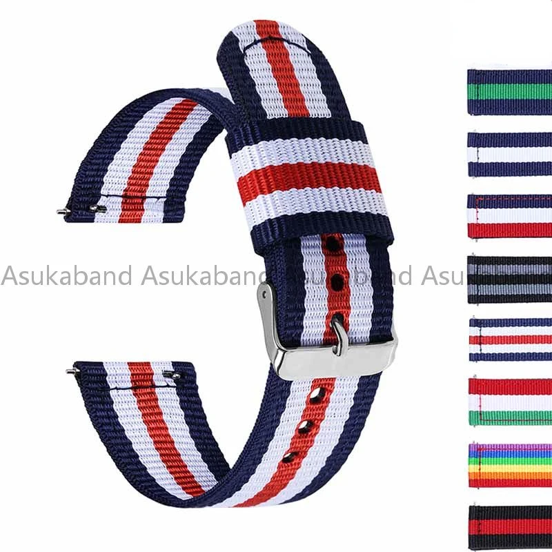 20mm 22mm Stripe Canvas Nylon Watch Strap Replacement for Samsung Galaxy Watch 6 5 Pro Active 2 Wrist Bracelet for Huawei GT2