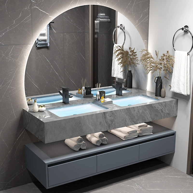 Modern simple slate integrated basin bathroom cabinet combined bathroom washstand washstand washbasin double basin wisdom