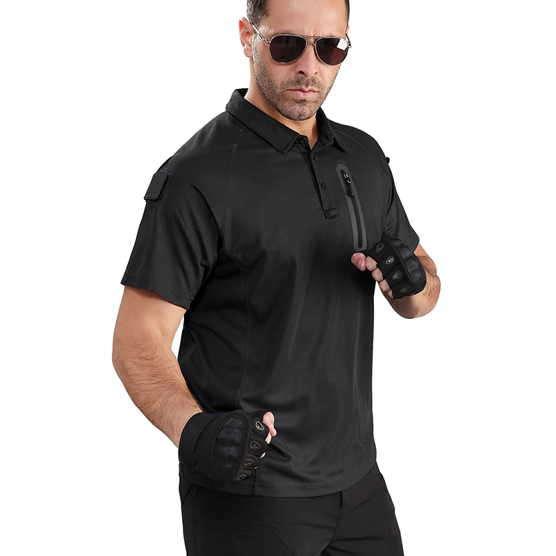 Summer Short Sleeve Tactical Shirt Men Performance Polo Shirts with Zipper Pocket Quick Dry Outdoor Travel Hiking Shirt USA Size