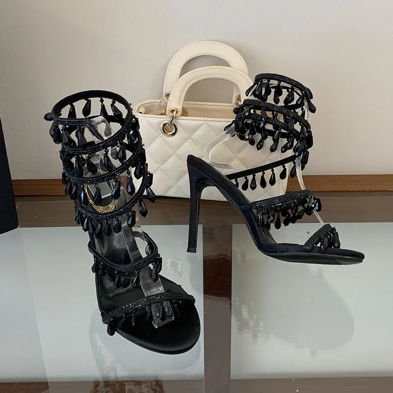 New Fashion Crystal Ankle Strap Women Sandals Thin High Heels Shoes Open Toe Female Pumps Wedding Dress Ladies Shoes Sandals view 4