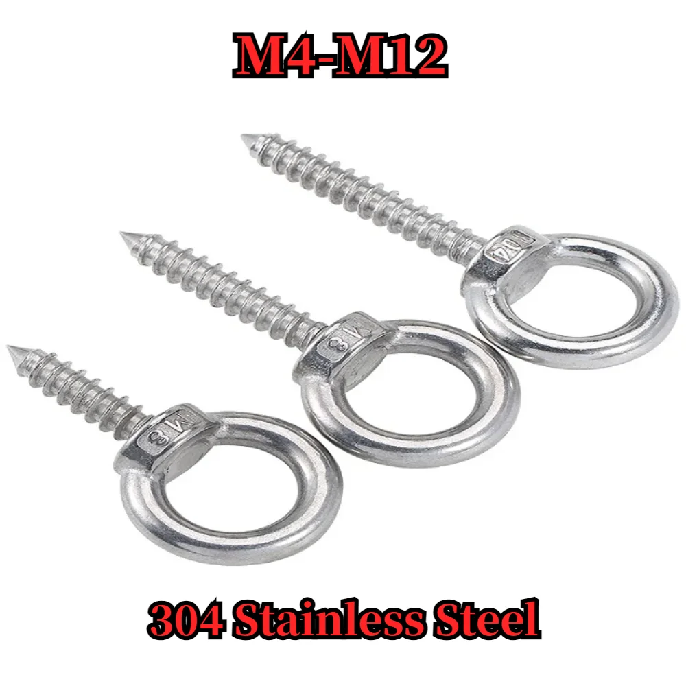 304 Stainless Steel Eye Nut Self Tapping Screw Sheep Eye Round Ring Self Tapping Screw Hook M4 M5 M6 M8 M10 M12