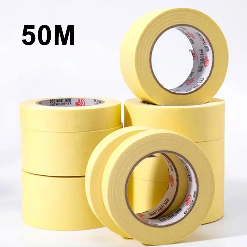 50M Writable High Viscosity Textured Paper 1cm 2cm 3cm 4cm 5cm 10cm Width Yellow Tear Off Tape Spray Paint Masking Art Stickers