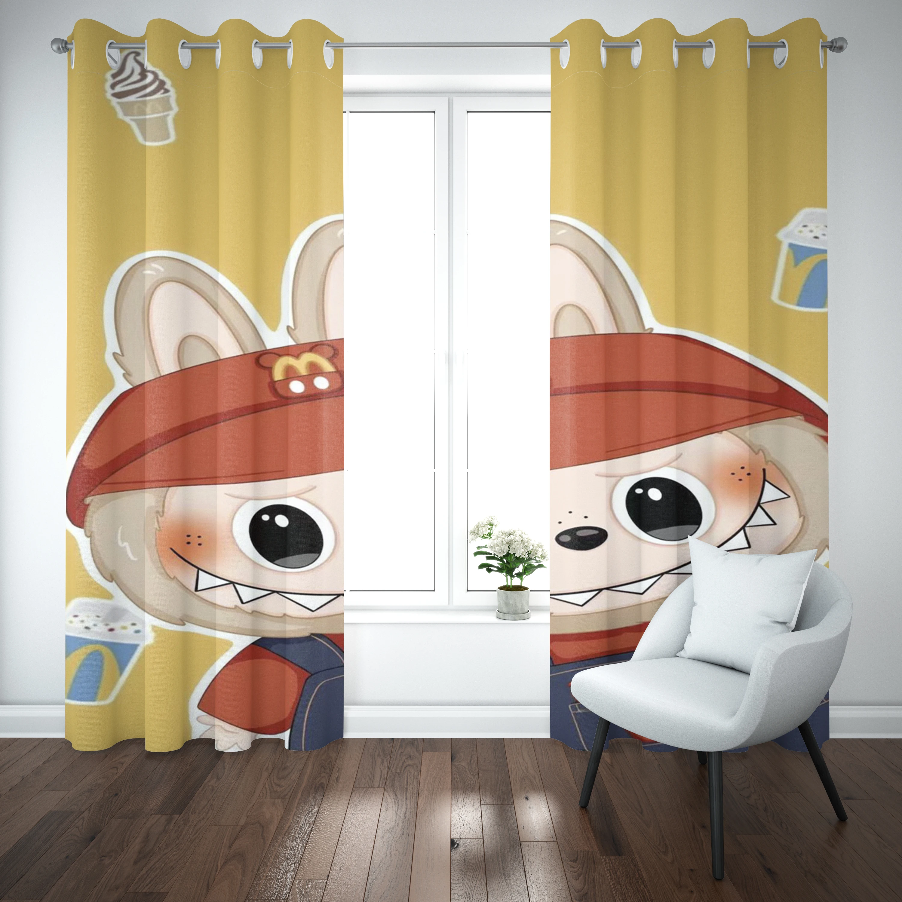 The Monsters Labubu Cartoon Curtain Zimomo Print Bedroom Polyester Shading Living Room Window Blackout Partition Home Decoration