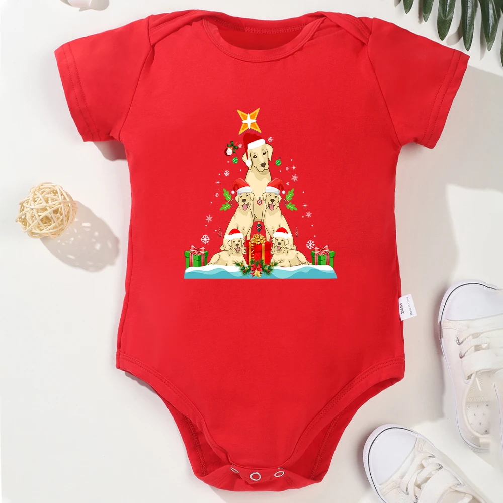 

Funny Dog Christmas Tree Print Baby Boy Girl Clothes Onesies Red Xmas Gift Cotton Cozy Newborn Pajamas 0-24 Months Infant Romper