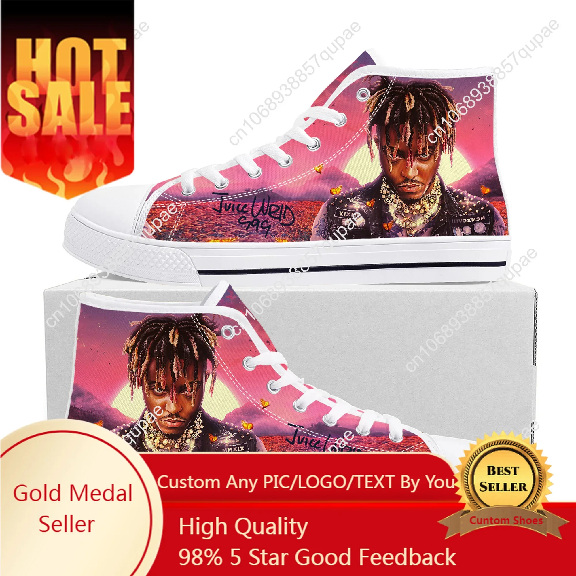 

Juice Wrld Hip Hop Rapper High Top High Quality Sneakers Mens Womens Teenager Canvas Sneaker Casual Couple Shoes Custom Shoe