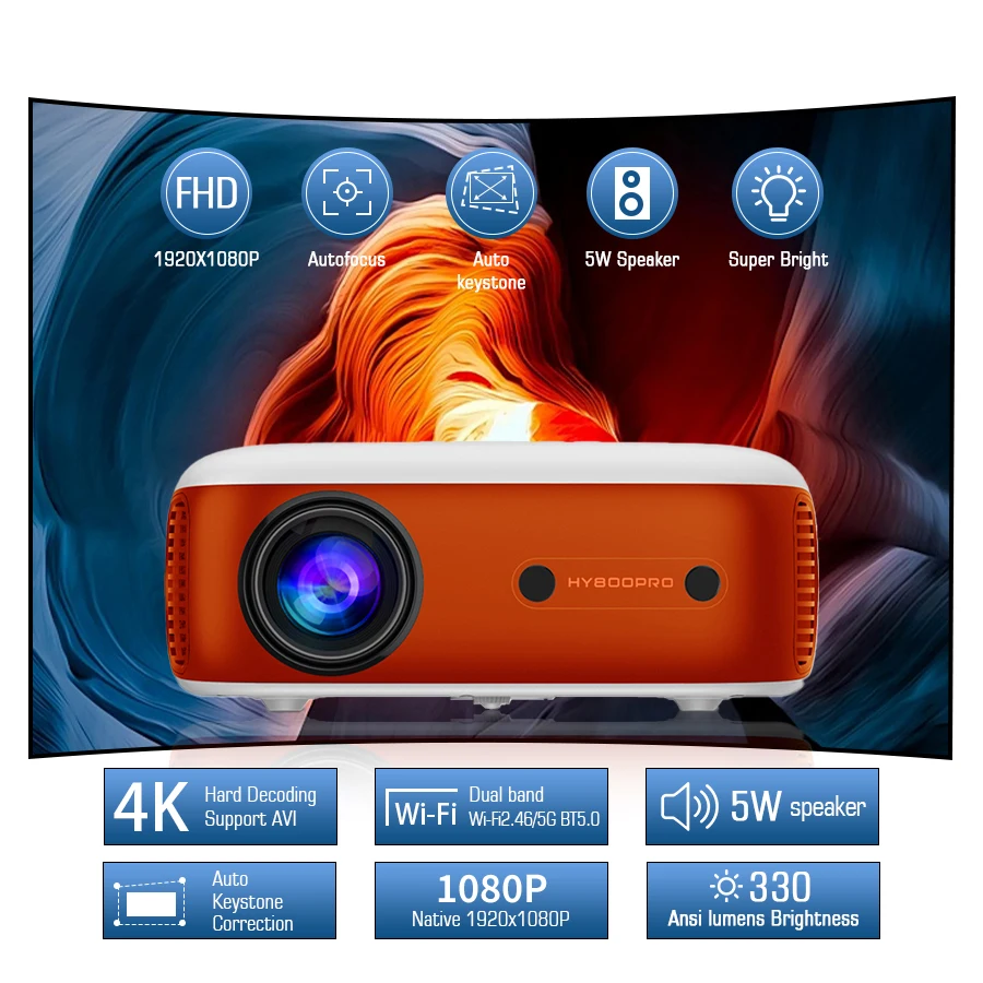 Proyector Hy800 Full HD 1080p LCD Inteligente Android Wifi Económico Mini Proyector Cine en Casa Portátil LED Proyector Beamer 4K