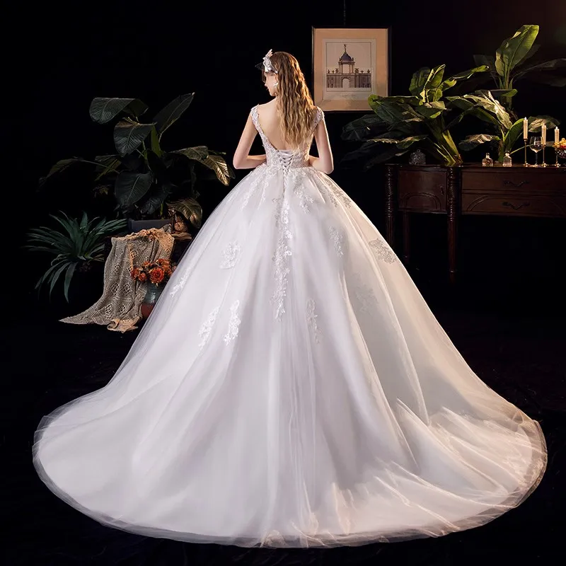 2024 nuevos vestidos De novia sexis sin espalda vestidos De boda De tren De barrido Vestido De novia bordado sin mangas Vestido De novia personalizado