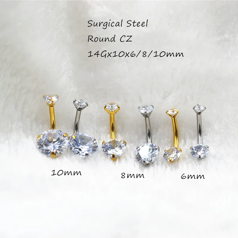 50PCS Surgical Steel Double CZ Navel Belly Ring Button Bar Internally Thread Navel Rings Body Piercing Jewelry 14G