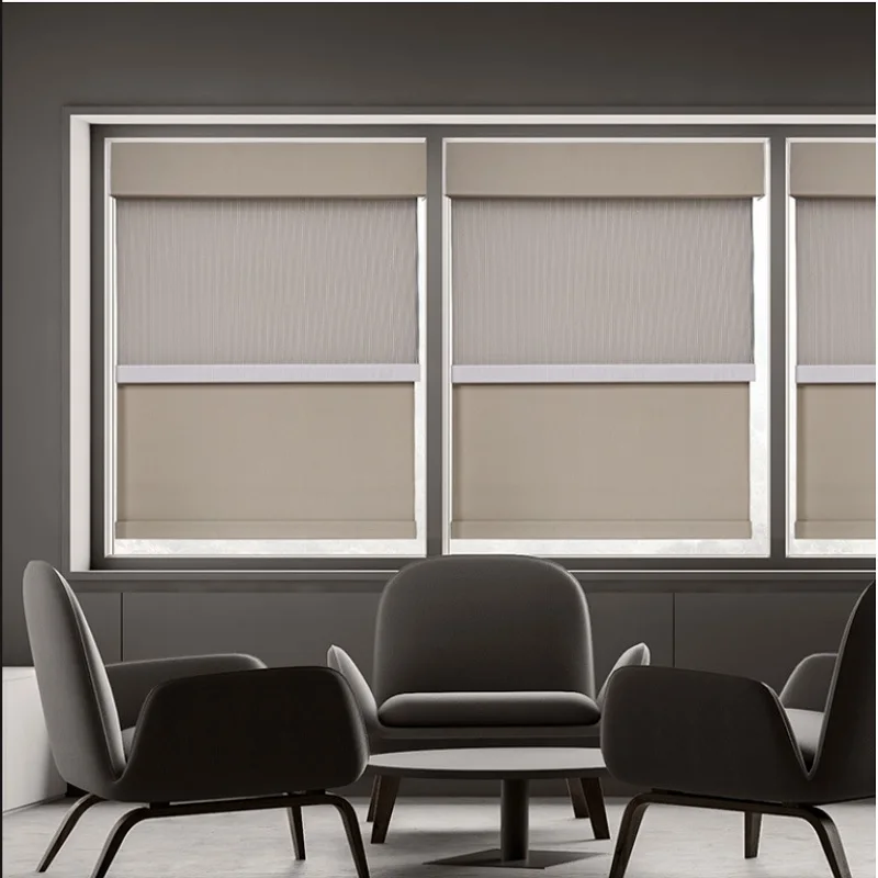 Electric Dual Roller Blinds with Square Valance, Day and Night, Dual Shades for Window, Customized Size