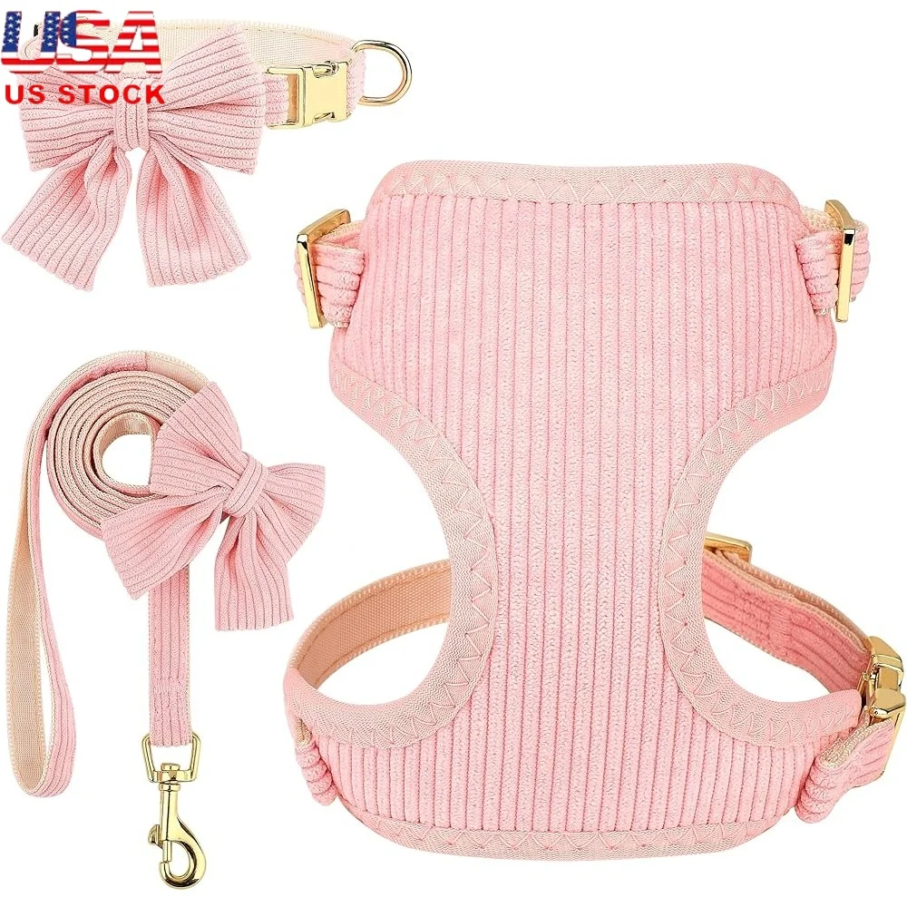 

Cute Adjustable Dog Vest Harness Collar Leash Set Soft Mesh Breathable Comfort Bowtie Small Pets