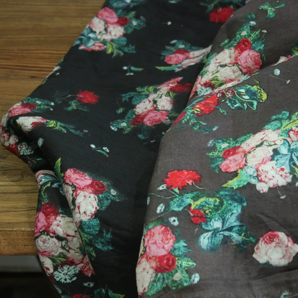 

1yard Fashion unique cheongsam dress robe shirt fabrics for clothing Pure linen fabric Floral series printing sewing